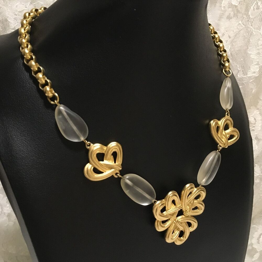 Gold Tone Chain Bead Necklace Statement 80s 90s Spring Sumer Jewelry